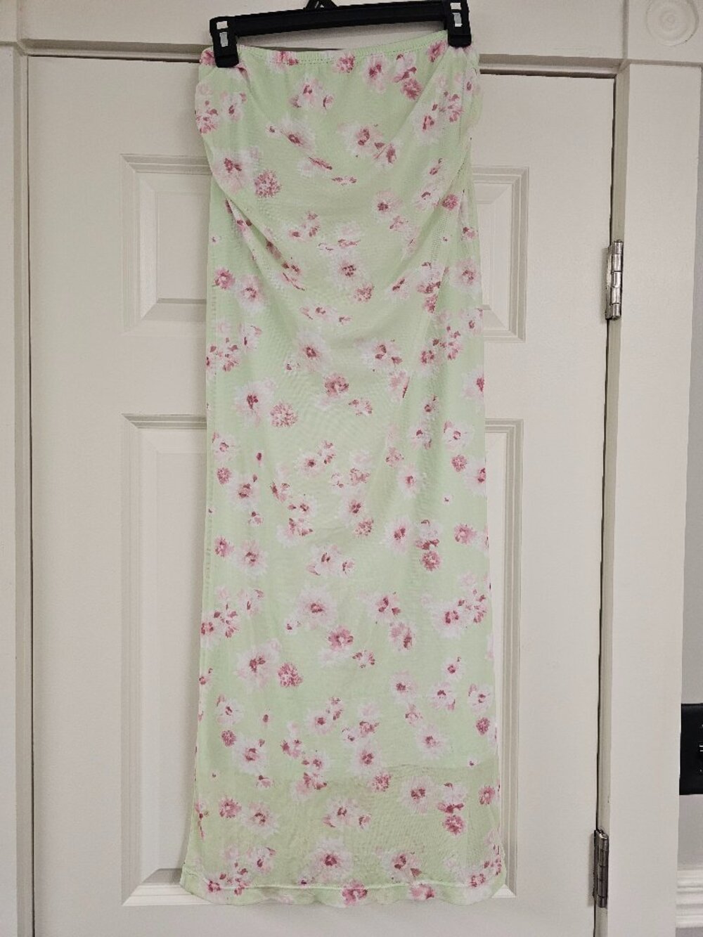 Women's Mesh Maxi Skirt with floral design and elastic waistband, slim fit